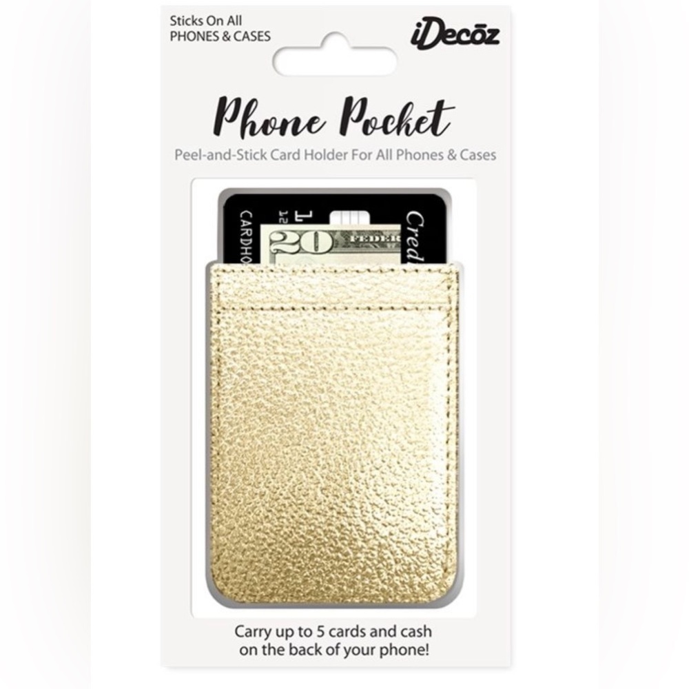 NEW IN BOX iDecoz Gold Phone Pocket ~ Peel and stick ~ Adhesive 💛